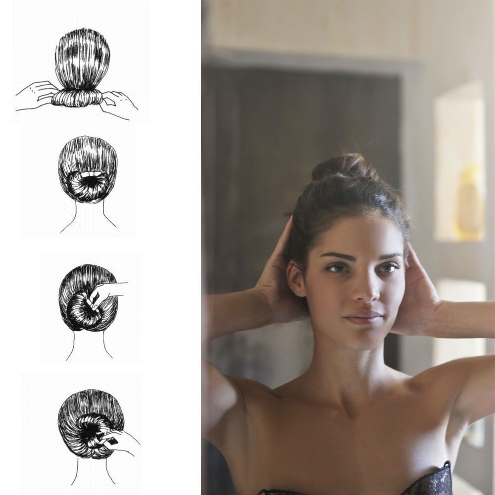 [Hàng mới về] Bộ 2 dụng cụ tạo búi tóc màu đen bằng silicone tiện lợi cho nữ