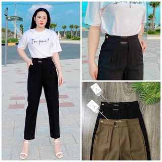Baggy Nữ Đẹp💖𝑭𝑹𝑬𝑬𝑺𝑯𝑰𝑷💖Quần Công Sở Cạp Cao Form Suông Chất 2 Biên Co Giãn Nhẹ Có 2 Màu