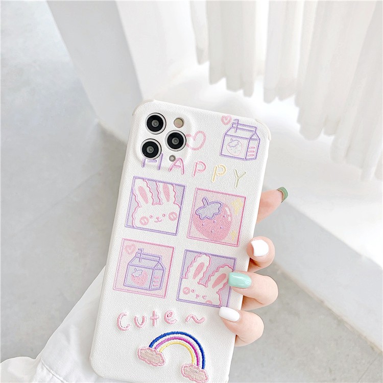 Ốp lưng iphone Thỏ trắng thêu viền chống va đập 5/5s/6/6plus/6s/6splus/7/7plus/8/8plus/x/xr/xs/11/12/pro/max/plus/promax | BigBuy360 - bigbuy360.vn