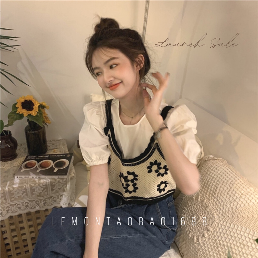 Áo 2s len móc hình bông hoa phong cách Hàn Quốc