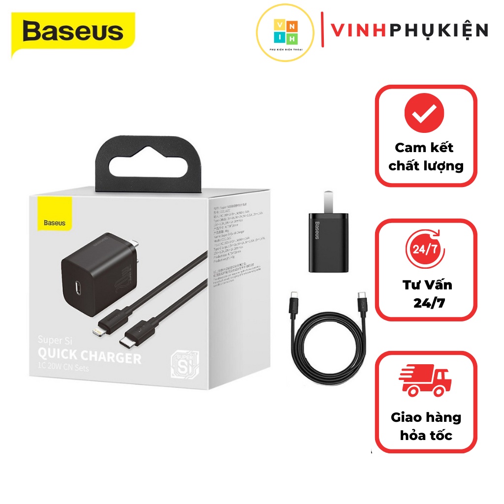 Bộ sạc nhanh 20w baseus super si quick charger cho các dòng 8 x 11 12 13 với công nghệ PD 3.0 chính hãng baseus