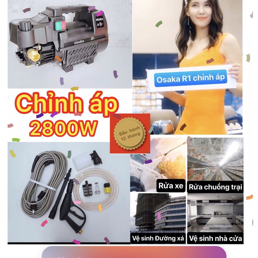 MÁY RỬA XE OSAKA R1 CÓ CHỈNH ÁP - RỬA XE GIA ĐÌNH ÁP LỰC CAO CÓ CHỈNH ÁP