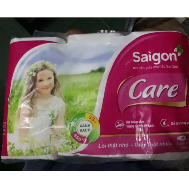 Lốc 12 cuộn giấy vệ sinh Sài Gòn Care có lõi