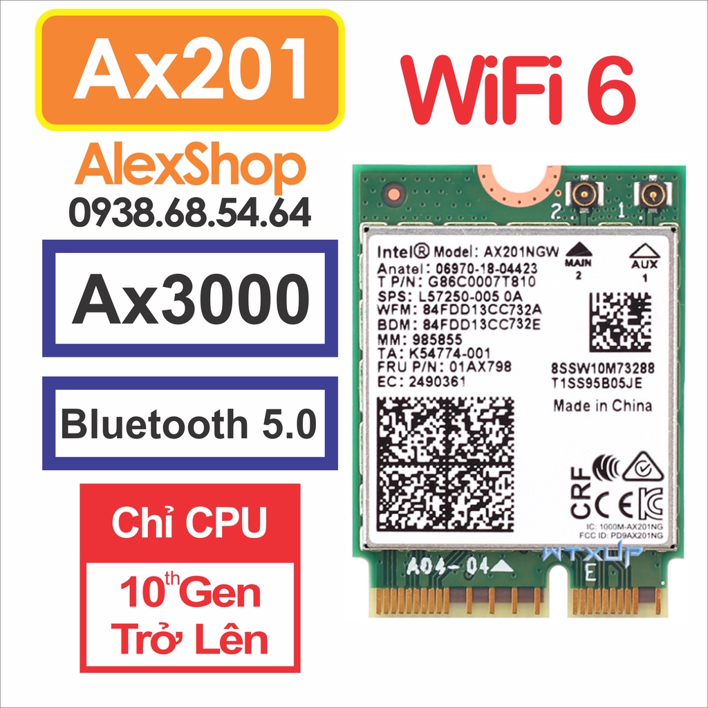 Card AX200/201 Wifi 6 3000M Bluetooth 5.0 Khe Cắm m2 Thích Hơp cho PC Laptop Adapter gắn Card WiFi