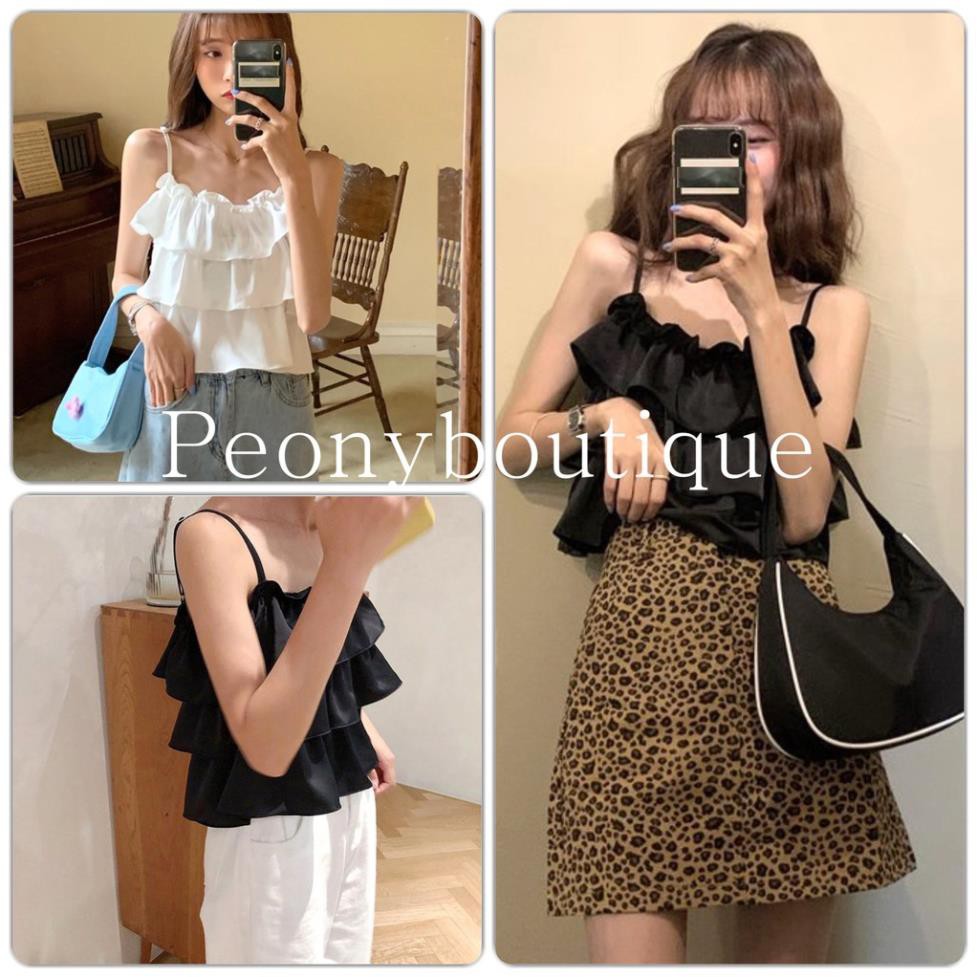 Áo 2 Dây Tầng Bồng PEONYB Nữ [FREESHIP] 🌸 Croptop hotgirl kiểu bánh bèo tiểu thư màu TRẮNG | ĐEN Ulzzang 🌸