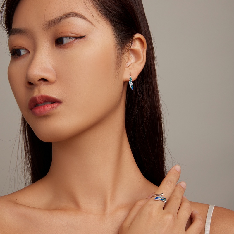 BAMOER Bộ Trang Sức bạc 925 Hình Lông Vũ Đính Đá Sang Trọng