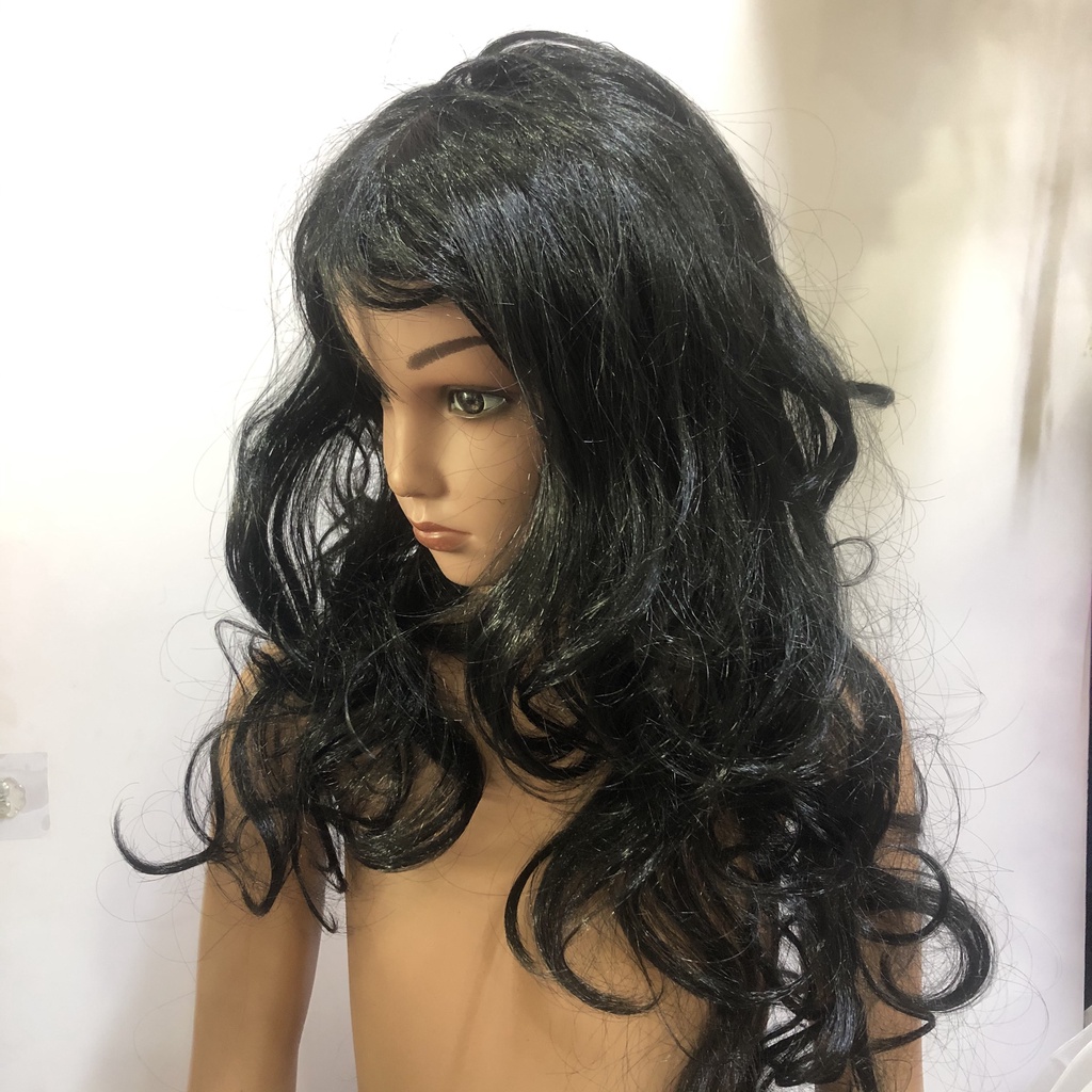 Tóc giả Cosplay hóa trang xoăn dài màu đen hóa trang Halloween cho người lớn và trẻ em