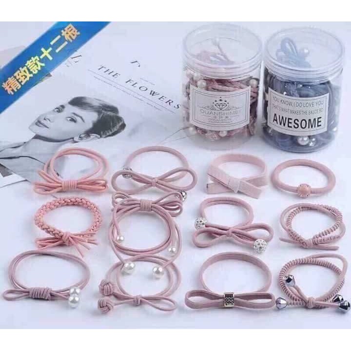 Hộp dây chun buộc tóc 12 mẫu