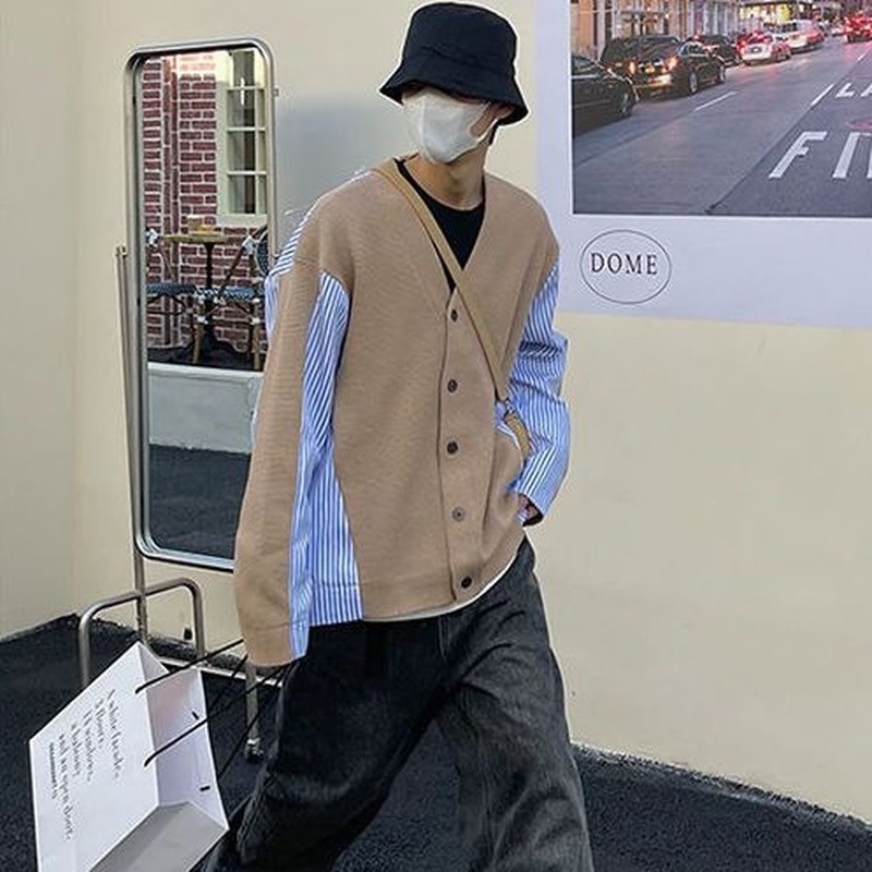 Áo Khoác Cardigan Họa Tiết Kẻ Sọc Dáng Rộng Phong Cách Đường Phố Mỹ 2022 Cho Nam Nữ