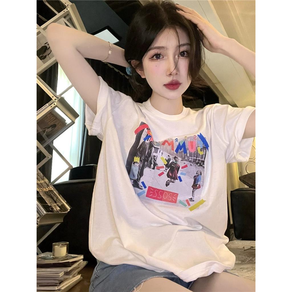 Áo Thun Cotton Dáng Dài / Ngắn Tay In Hình Màu Sắc Thời Trang 62567