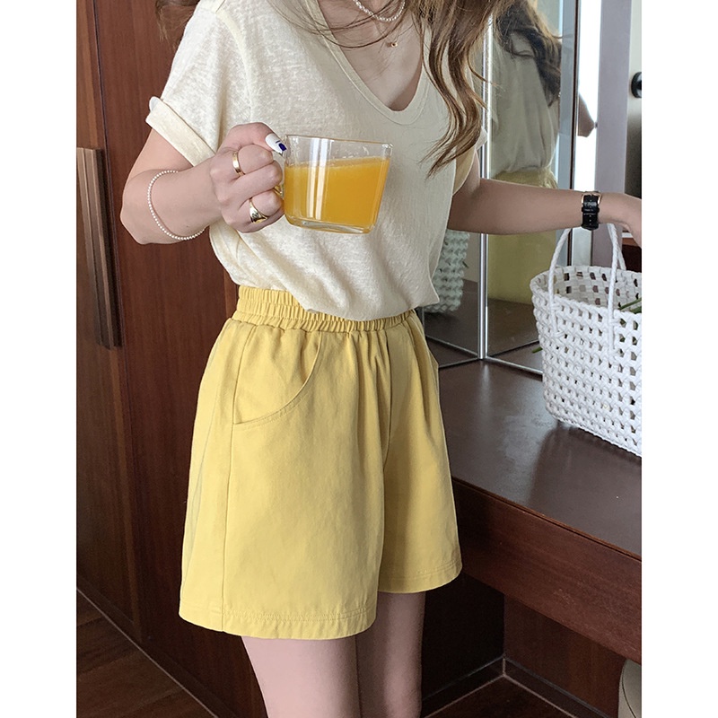 Quần short nữ Ống rộng Nhiều màu Lưng cao Đi biển Hàn Quốc Quần đùi sooc nữ Cạp cao Thể thao Thời trang