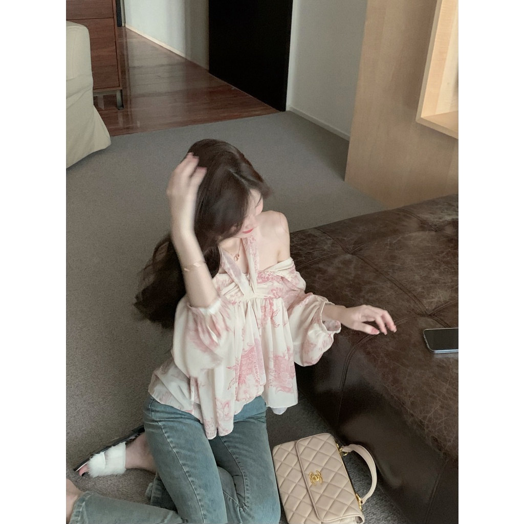 Áo Sơ Mi chiffon Họa Tiết Hoa Thời Trang Mùa Hè Kiểu Pháp Mới