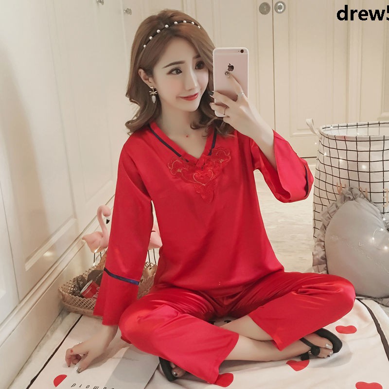Bộ Đồ Ngủ Pijama Vải Lụa Tay Ngắn Thời Trang Mùa Xuân Cho Nữ | BigBuy360 - bigbuy360.vn