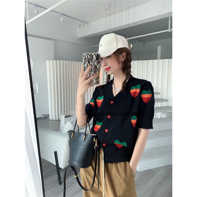 Áo Khoác Cardigan Dệt Kim Mỏng Tay Ngắn Cổ Chữ V Thời Trang Mùa Hè Cho Nữ