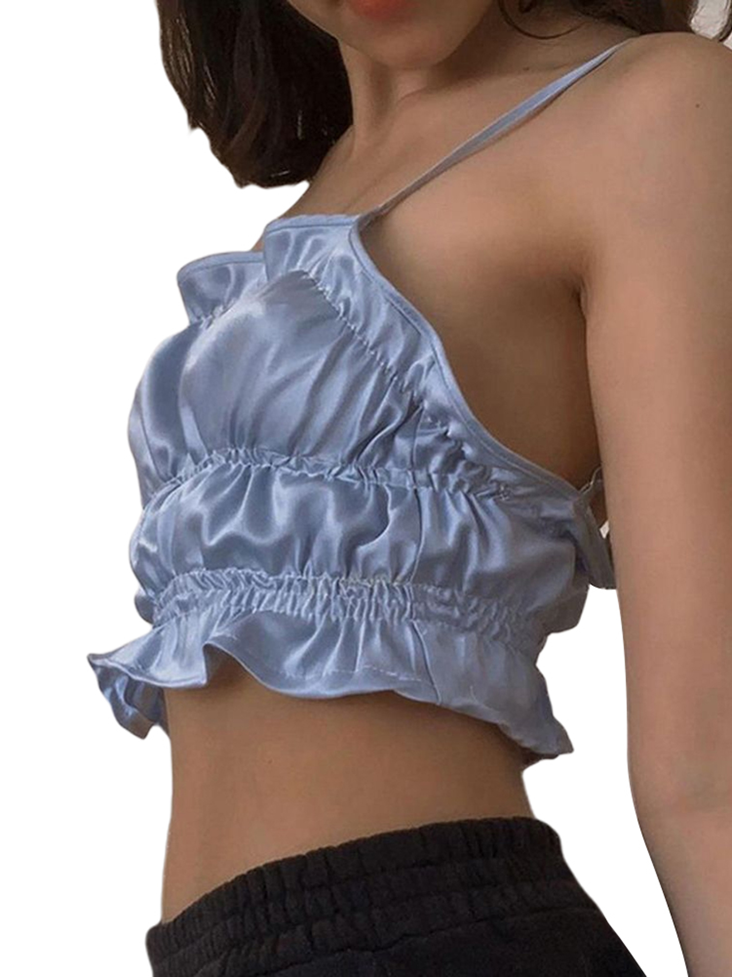 Áo Croptop Chất Satin Tay Dài Thiết Kế Hở Vai Quyến Rũ