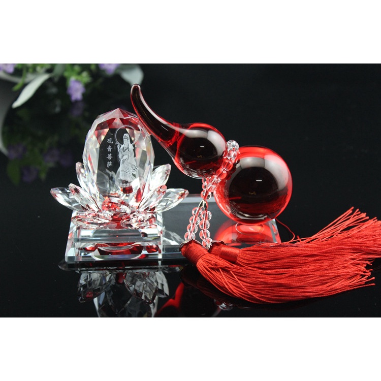 Tượng Quan Âm Hồ Lô Trang Trí Ô Tô Thuỷ Tinh Cao Cấp, Tượng Nước Hoa Để Taplo Xe Hơi, Tượng Phật Quan Âm Đài Sen Cao Cấp