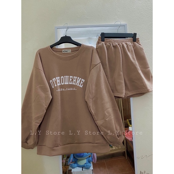 [Ảnh thật cuối] Set Short Nỉ Ohto[FREESHIP]  Bộ đồ thu đông quần shorts áo sweater form rộng dài tay cá tính Ulzzang