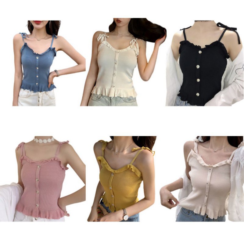 Áo nữ không tay phối nút thời trang vải Cotton