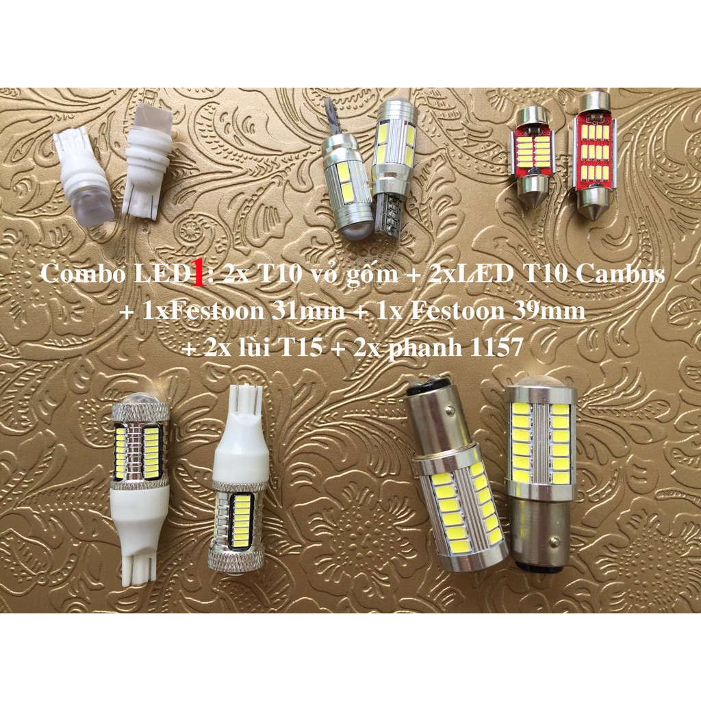 COMBO TRỌN BỘ ĐÈN LED XE Ô TÔ - ĐEMI, BẢNG SỐ, TRẦN/CỐP, LÙI, PHANH