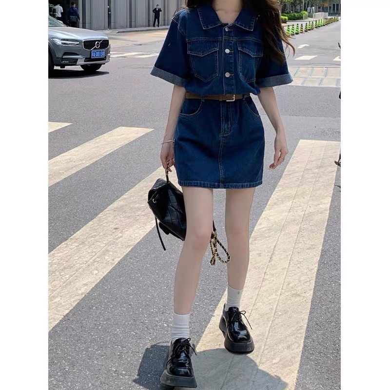 Váy Denim Jeans Quảng Châu (loại 1) kèm nịt, Đầm Yếm Denim mẫu mới 2022