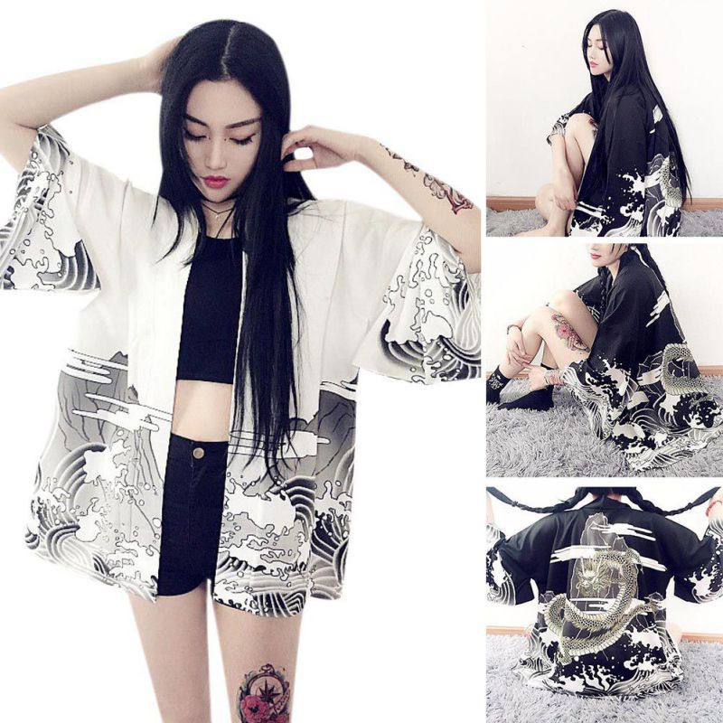 Áo khoác chiffon in hình rồng cho nữ | BigBuy360 - bigbuy360.vn