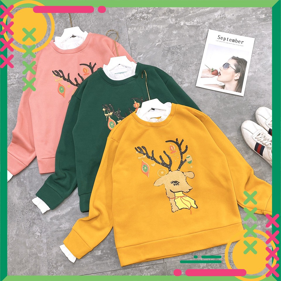 Áo Thun Nỉ 🍁 HÀNG CAO CẤP 🍁 Áo Thun Nỉ Tuần Lộc Cổ Phối Bèo Xinh Xắn - Đep - Trẻ Trung - Nặng Động | BigBuy360 - bigbuy360.vn