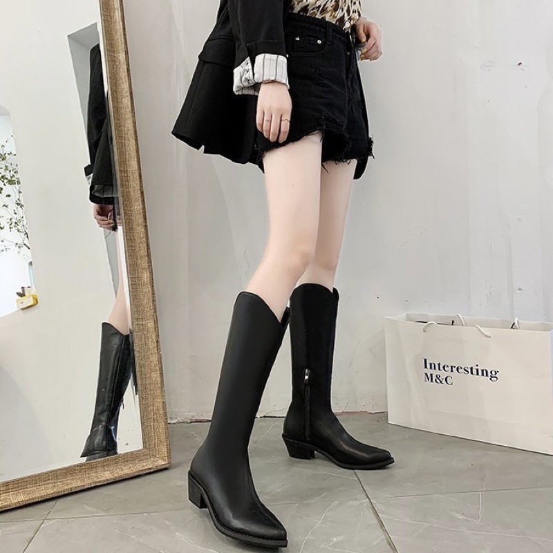 Boots Đùi Nữ Da PU Thời Trang Sành Điệu Phối Khóa Kéo G35 | BigBuy360 - bigbuy360.vn