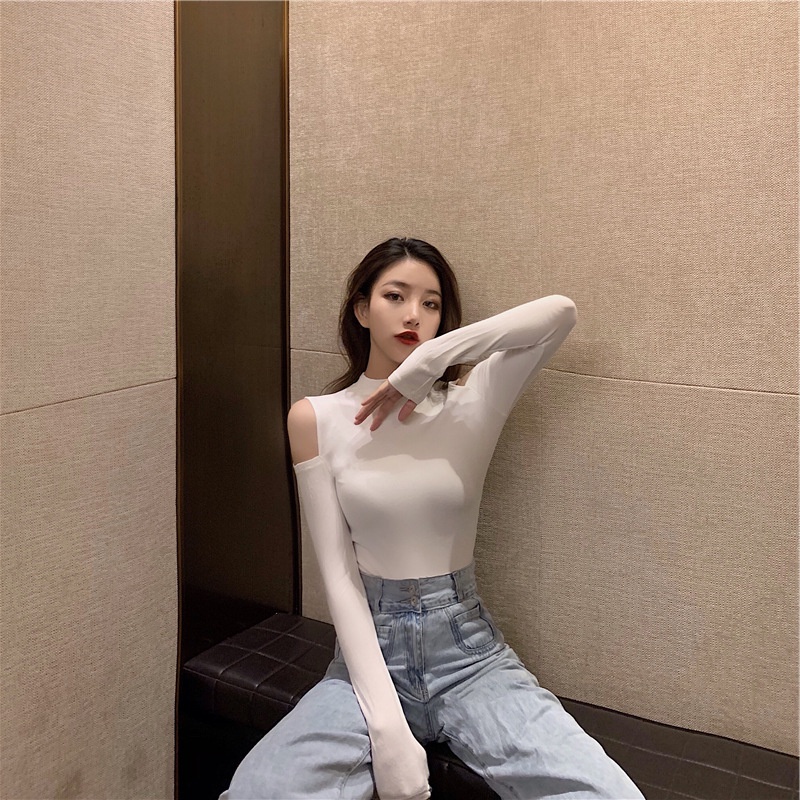 Áo Thun Body Nữ Dài Tay Khoét Vai 🦋 Áo Phông Nữ Dáng Ôm Cổ Cao 4 Màu 🦋