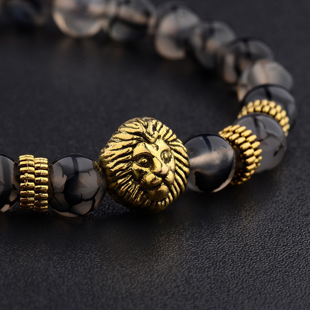 Vòng tay nam đá tự nhiên- đầu phật vàng đầu sư tử