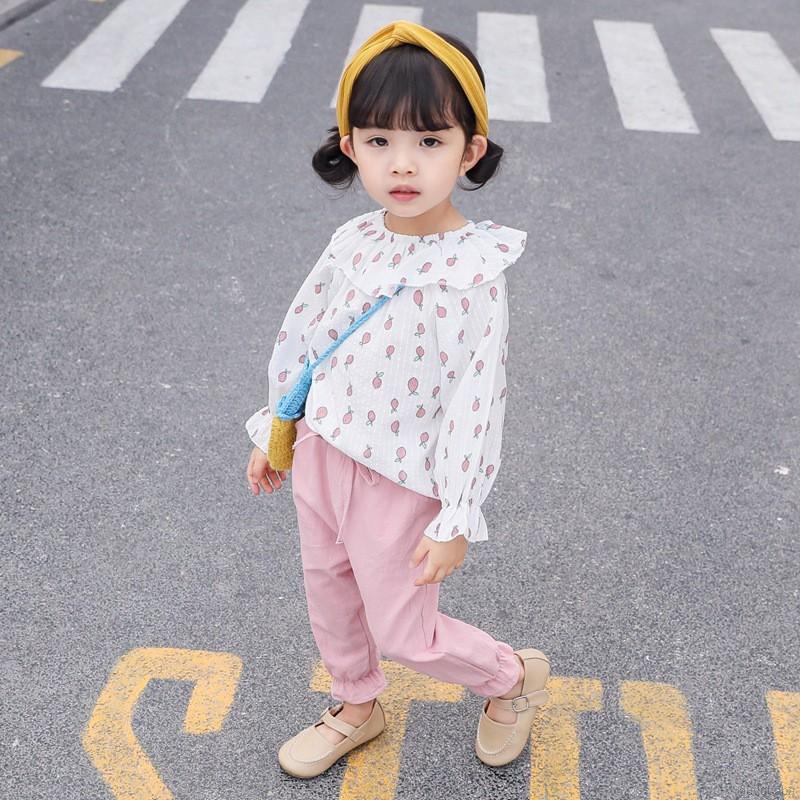 Set áo hoa dài tay kèm quần dài thời trang xuân thu cho bé gái 1-5 tuổi