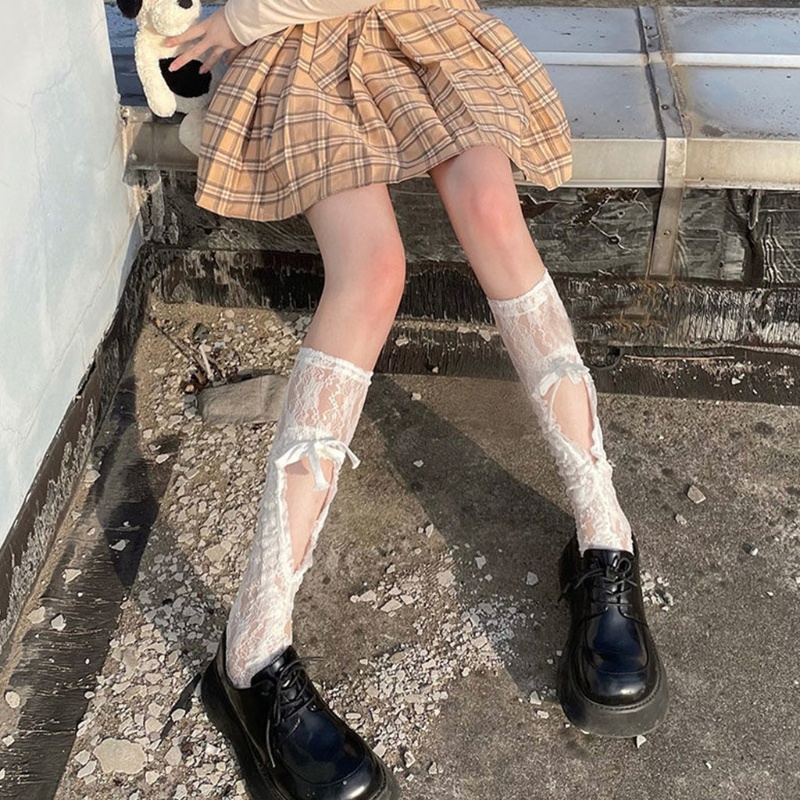 Xixi Đôi Vớ Lưới Phối Ren Đính Nơ Phong Cách Lolita Thời Trang Cho Nữ