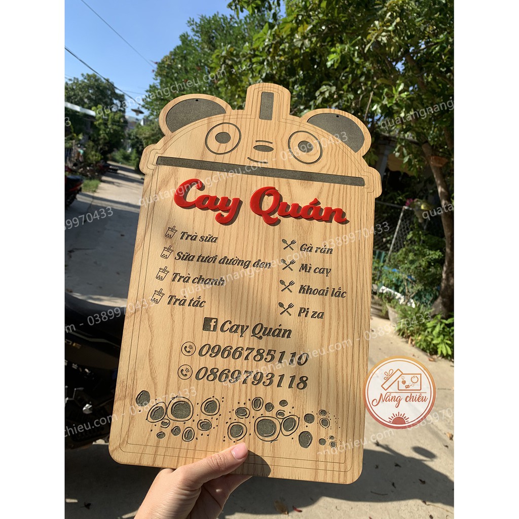Bảng hiệu treo quán trà sữa, quán ăn vặt , chụp ảnh sản phẩm khắc theo yêu cầu, chất liệu gỗ tự nhiên, an toàn