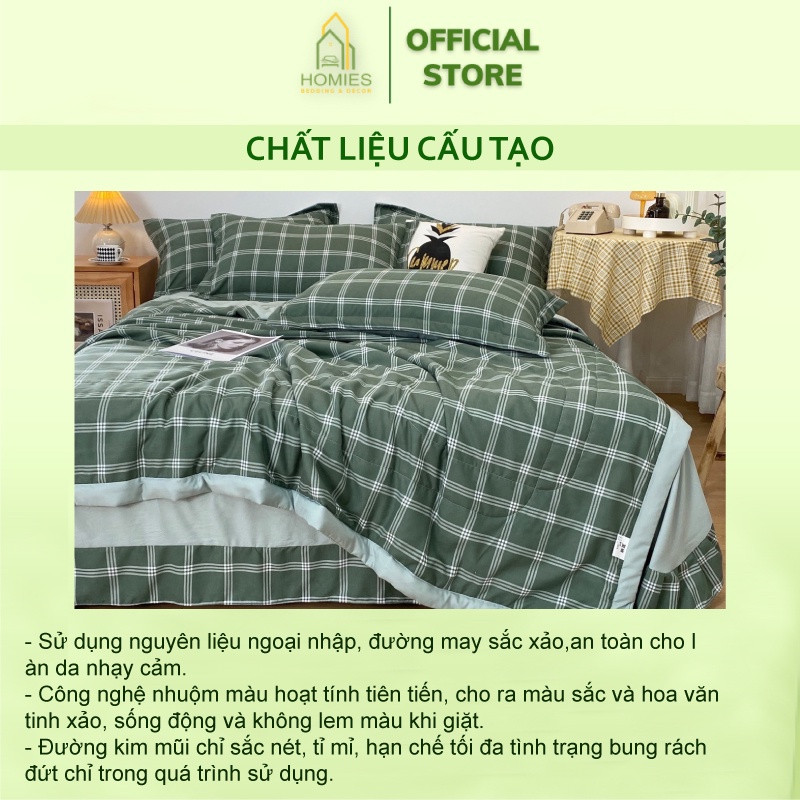 Bộ 4 Món Cotton Đũi HOMIES Chần Bông Mềm Mát Nhập Khẩu Cao Cấp Đủ Kích Thước