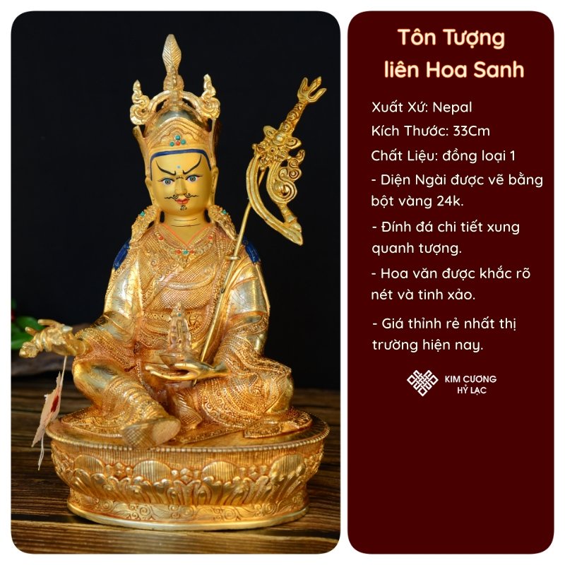 Tượng Phật Liên Hoa Sanh Mật Tông [Kim Cương Hỷ Lạc] Đồng Nepal 33 Cm