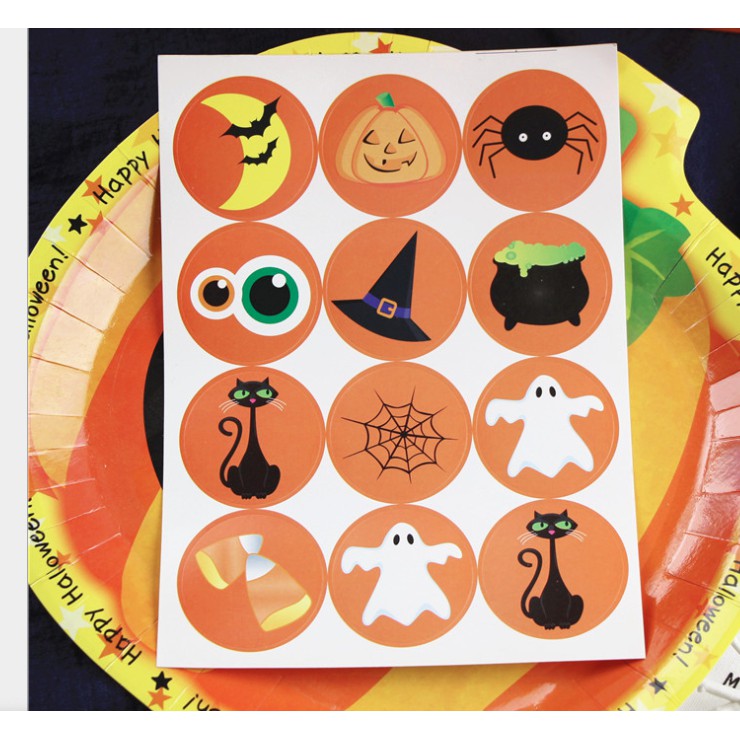 Set 12 nhãn dán trang trí túi bánh, hộp bánh chủ đề halloween 4