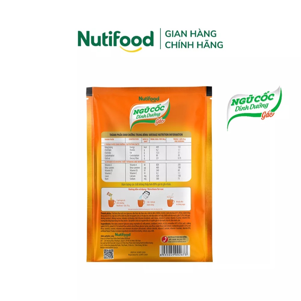Ngũ Cốc Dinh Dưỡng Nguyên Cám Vị Gấc NutiFood Bịch 500g