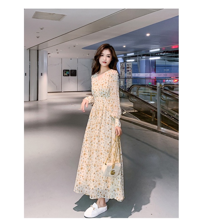 Đầm Voan Hoa Tay Dài Dáng Ôm Thời Trang Mới 2022 Dành Cho Nữ