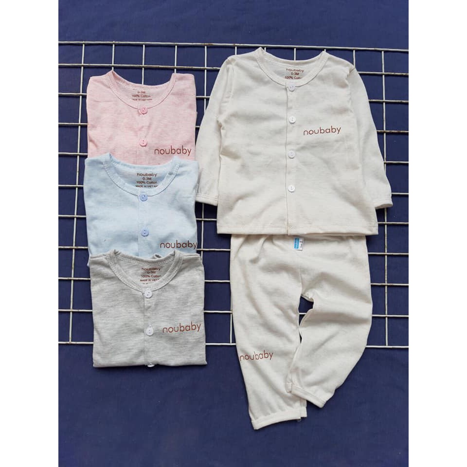 Combo 3 bộ Noubaby trơn dài tay cotton loang