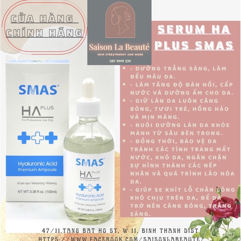 CHÍNH HÃNG-Serum HA plus Smas cấp phép bộ y tế-Giúp giữ nước dưỡng ẩm, làm da căng bóng mịn màng tràn đầy sức sống.