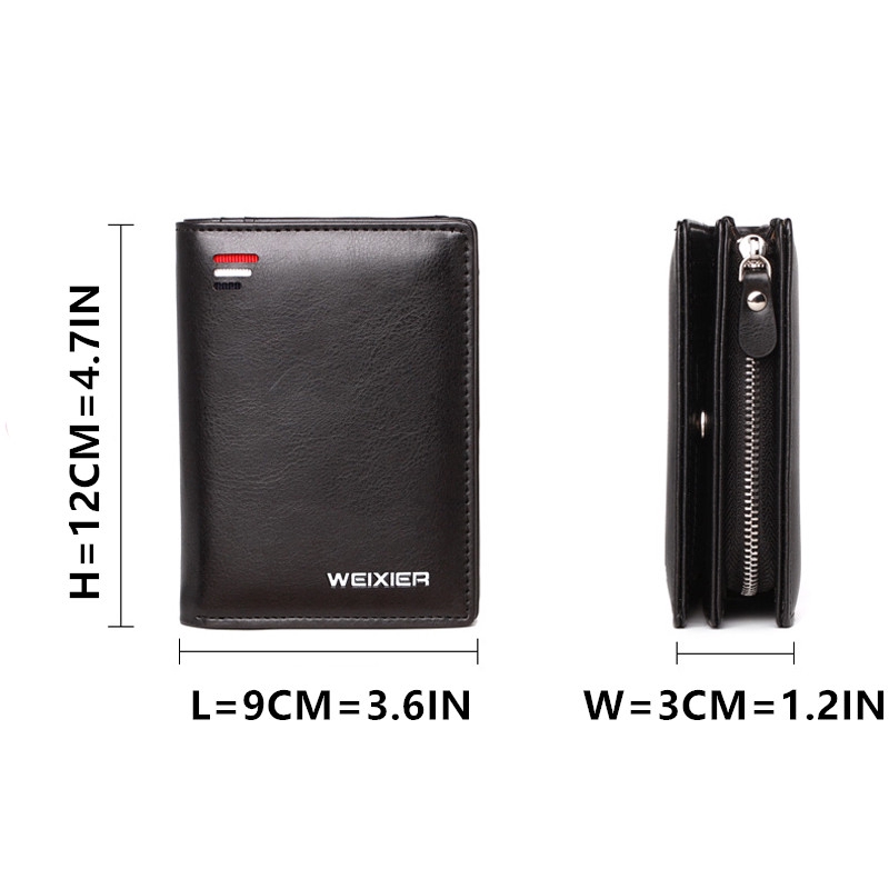 Ví ngắn LABER LEE kẹp tiền bằng da có dây khóa kéo đựng được nhiều thẻ cho nam