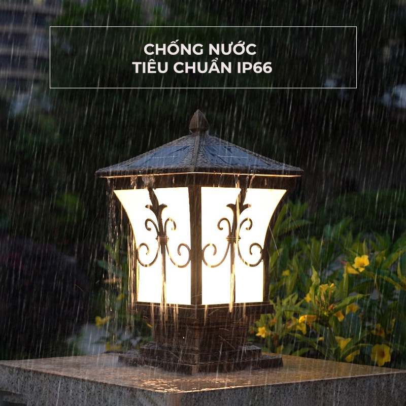 Đèn trụ cổng năng lượng mặt trời Kitawa sv43, chống nước IP66, bảo hành 1 năm
