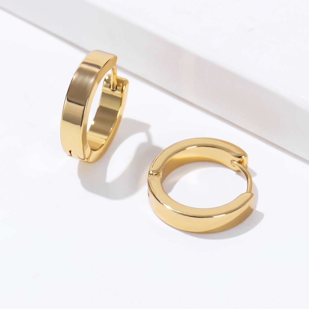 Khuyên Tai Thép Không Gỉ Mạ Vàng 18K 19mm Đơn Giản Phong Cách Hàn Quốc