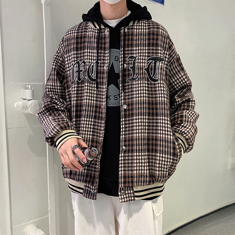 Áo khoác bóng chày họa tiết ca rô phong cách năng động trẻ trung dành cho cả nam và nữ