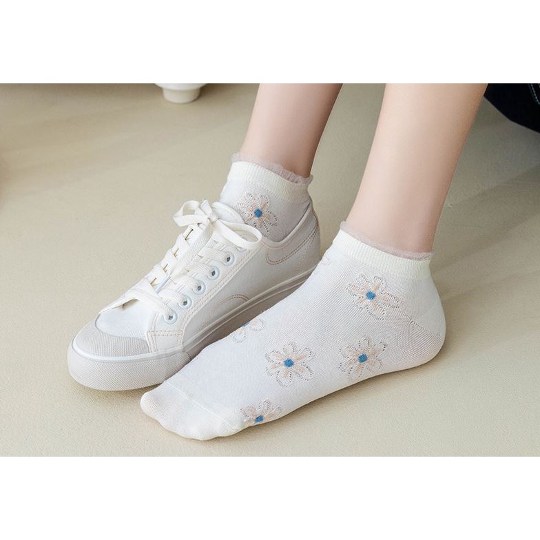 Set 5 Đôi Tất Vớ Nữ Ngắn Cổ Mix Hoa S1 Như Ảnh