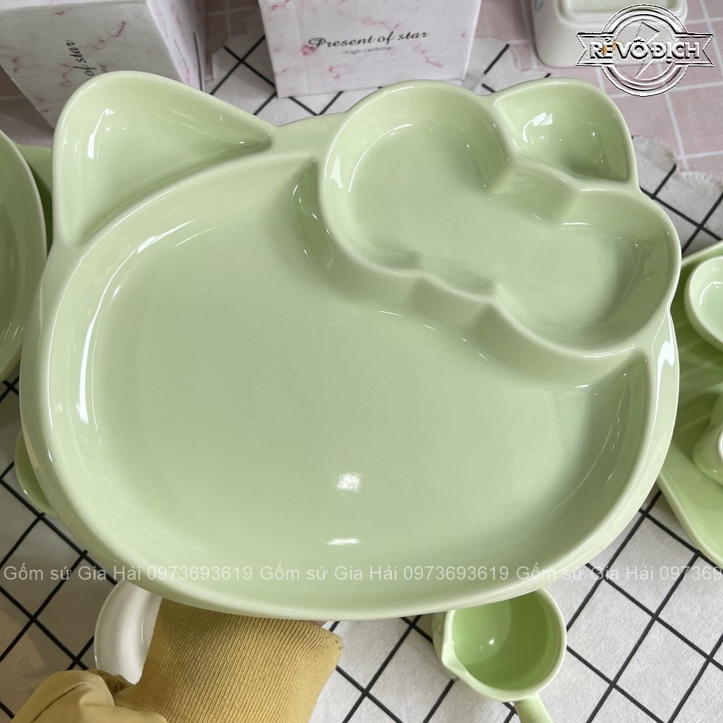 Bát Ăn Cơm Bát Chè Đĩa Sứ Chén Dĩa Sứ Dễ Thương Cute Decor Cao Cấp sét 14 món màu xanh