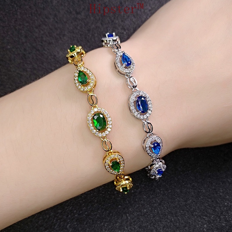 Vòng Tay Đính Đá Saphire Tự Nhiên Màu Trắng / Vàng Sang Trọng