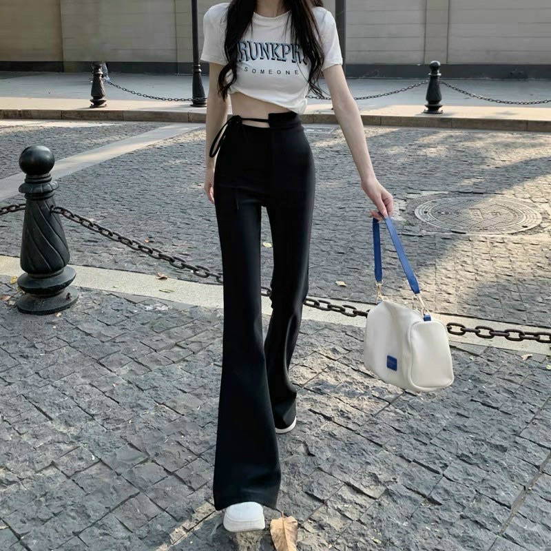 ( Hỏa tốc -tphcm) Quần dài ống loe cạp cao cut out cột eo sexy Unnie quần legging ôm ống rộng quần gym quần đi học | BigBuy360 - bigbuy360.vn