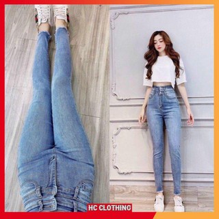 Quần jean cạp cao 💖FREE SHIP💖 phối hai lai quần thời trang , mặc tôn giáng , chất vải co dãn dày dặn