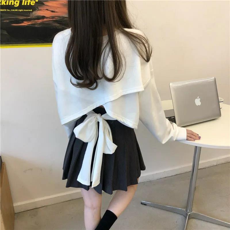 Áo sweater tay dài dáng rộng phối dây buộc phong cách Hàn Quốc thời trang cho nữ