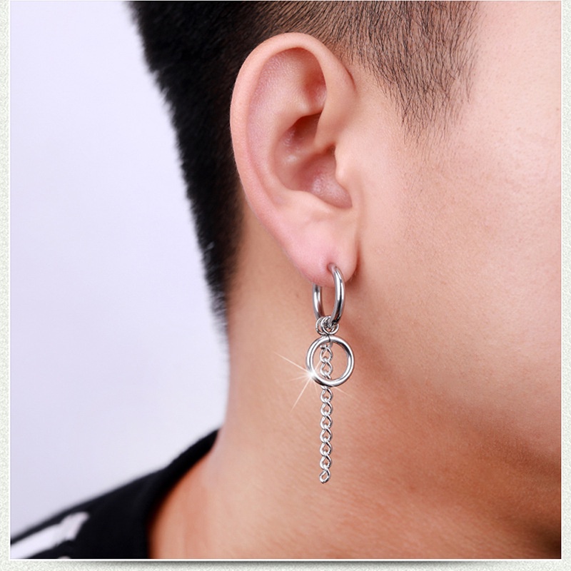 1 chiếc - Khuyên thép không rỉ dài tròn 2 màu